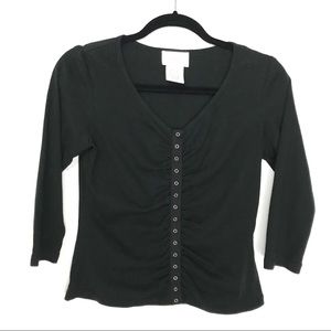 Soft Surroundings XS Snap Front 3/4 Sleeve Blouse